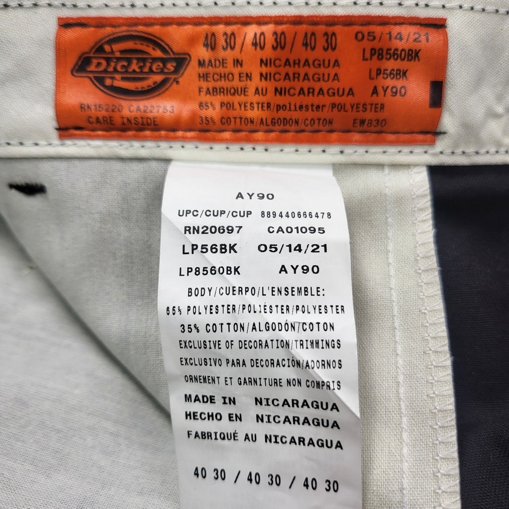 Men's 40x30 DICKIES Black Canvas Straight Work Wear Pants LP7000BK Double Knee - Picture 7 of 9